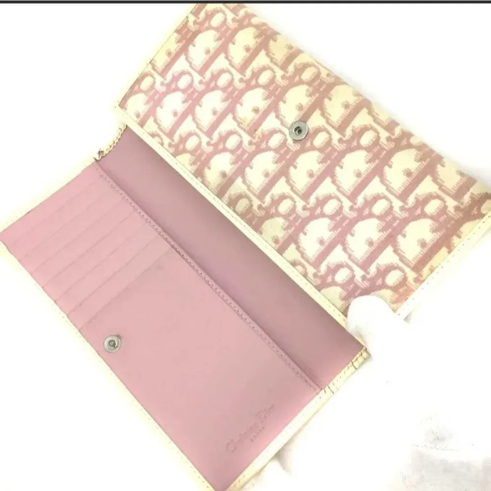 Christian Dior Trotter Rhinestone PVC Leather Long Bifold Wallet /1J2138